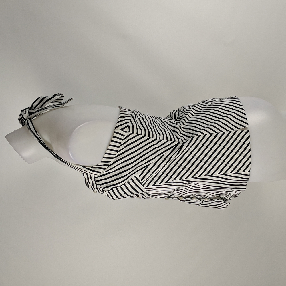 Queenspark Top Size 18 Black White Stripe Tie-up Halterneck Buttons Zip-up Back - Picture 3 of 9